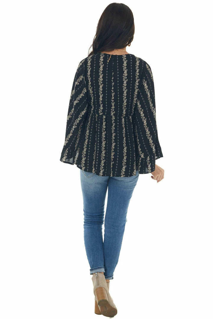 ANGIE Black Floral Print Drop Waist Top With Tie Tops 6 ANGIE Black Floral Print Drop Waist Top With Tie Tops