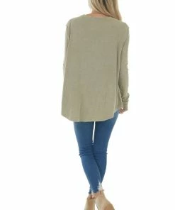 Easel Vintage Sage Long Sleeve Crew Neck Top Tops