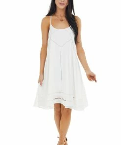 Emory Park Ivory Swing Sleeveless Short Dress With Lace Detail Dresses