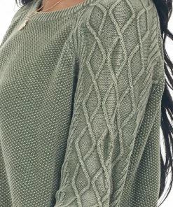 BiBi Olive Green Mineral Wash Raglan Sleeve Sweater