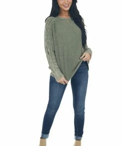 BiBi Olive Green Mineral Wash Raglan Sleeve Sweater