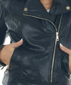 Coalition Outerwear Black Collared Faux Leather Moto Jacket