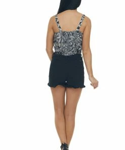 ANGIE Black And Ivory Floral Sleeveless Crop Top