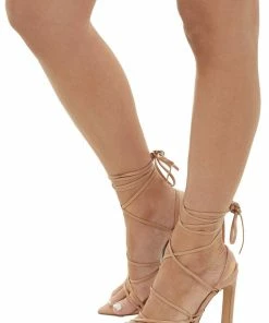 Kay Kay Fashion Shoes Peach Strappy Open Pointed Toe High Heels