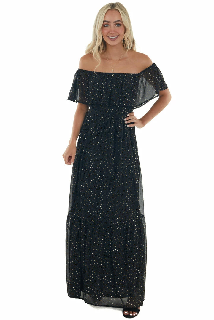 Flying Tomato Dresses Black And Gold Fleck Off Shoulder Maxi Dress 7 Flying Tomato Dresses Black And Gold Fleck Off Shoulder Maxi Dress