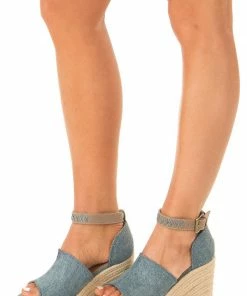 Not Rated Denim Open Toed Espadrille Wedge With Ankle Strap