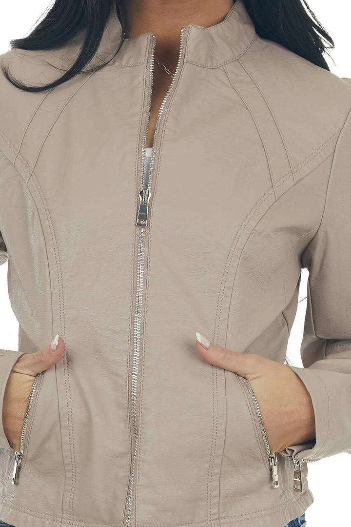 Coalition Taupe Faux Leather Zip Up Racer Jacket 10 Coalition Taupe Faux Leather Zip Up Racer Jacket