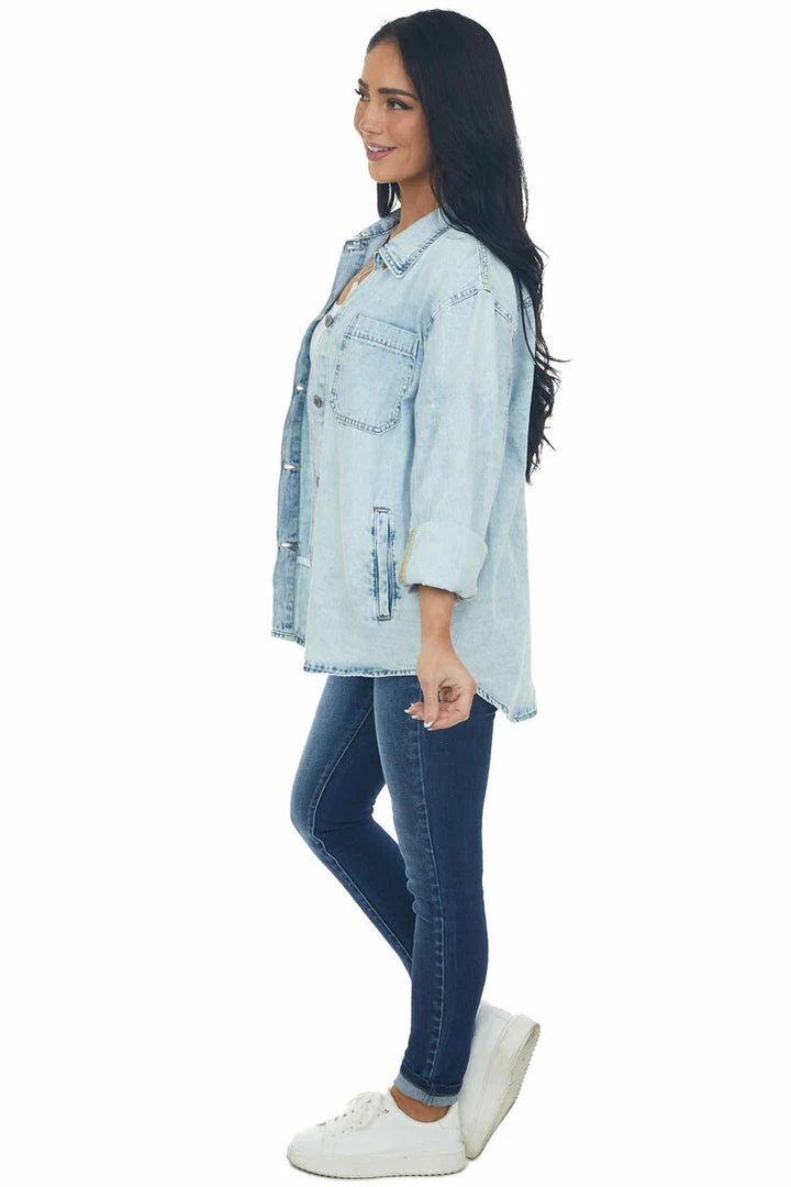 Wishlist Light Wash Button Up Denim Jacket With Pockets 8 Wishlist Light Wash Button Up Denim Jacket With Pockets