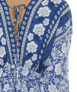 Jodifl Dresses Royal Blue Tropical 3/4 Sleeve Back Tie Dress