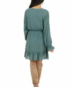 Peach Love Dresses Pine Green Floral Print Long Sleeve Dress With Ruffle Detail 27 Peach Love Dresses Pine Green Floral Print Long Sleeve Dress With Ruffle Detail