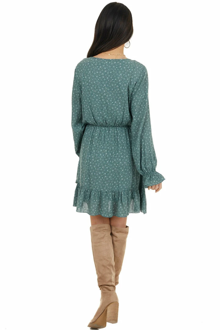Peach Love Dresses Pine Green Floral Print Long Sleeve Dress With Ruffle Detail 12 Peach Love Dresses Pine Green Floral Print Long Sleeve Dress With Ruffle Detail