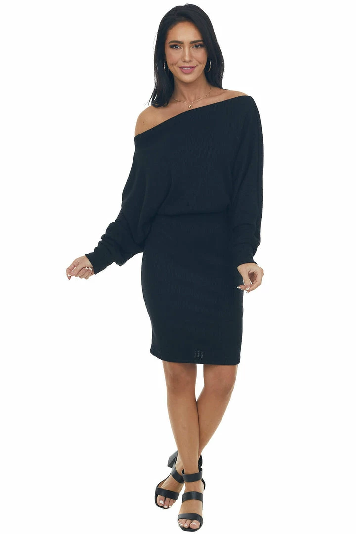 Lime Lush Black Ribbed Off Shoulder Dolman Sleeve Dress 13 Lime Lush Black Ribbed Off Shoulder Dolman Sleeve Dress