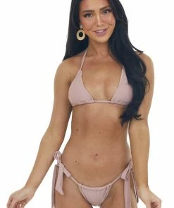 Mermaid Swimwear Dusty Rose Strappy Bikini Set With Front Tie 11 Mermaid Swimwear Dusty Rose Strappy Bikini Set With Front Tie