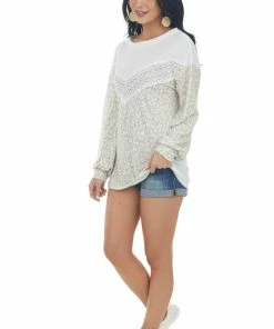 BiBi Ivory Leopard Print Crochet Detail Knit Top