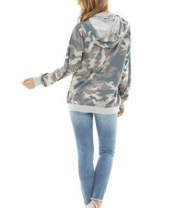 Haptics Tops Charcoal And Sienna Camo Print Hoodie With Kangaroo Pocket