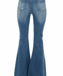 Special A Medium Wash Frayed Hem High Rise Flare Jeans Bottoms
