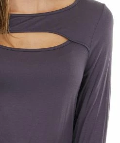 BiBi Tops Dusty Blue Soft Stretchy Long Sleeve Top With Chest Cutout