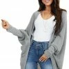 FSL APPAREL Stone Grey Waffle Knit 3-4 Sleeve Cardigan With Cocoon Hem Outerwear