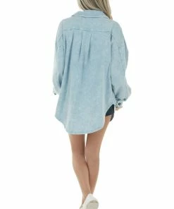 BiBi Baby Blue Acid Wash Oversized Shacket