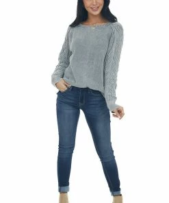 BiBi Tops Slate Grey Mineral Wash Raglan Sleeve Sweater