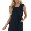 L Love Black Babydoll Pintuck Yoke Mini Woven Dress
