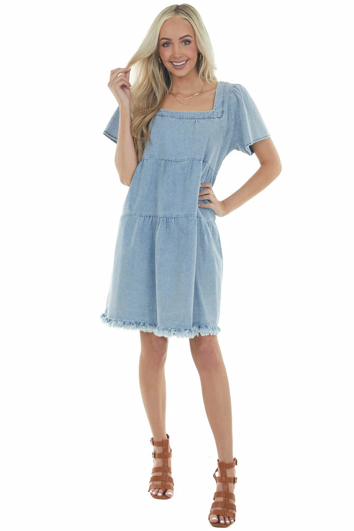 Umgee Dresses Light Vintage Wash Tiered Babydoll Denim Dress 14 Umgee Dresses Light Vintage Wash Tiered Babydoll Denim Dress