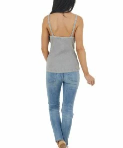 Kori America Grey Mineral Wash Ribbed Knit Tank Top With Halter Neckline Tops 27 Kori America Grey Mineral Wash Ribbed Knit Tank Top With Halter Neckline Tops