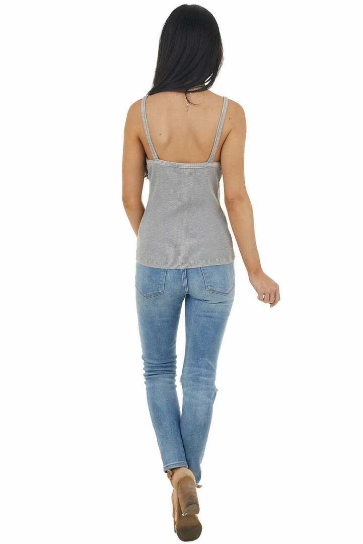 Kori America Grey Mineral Wash Ribbed Knit Tank Top With Halter Neckline Tops 12 Kori America Grey Mineral Wash Ribbed Knit Tank Top With Halter Neckline Tops