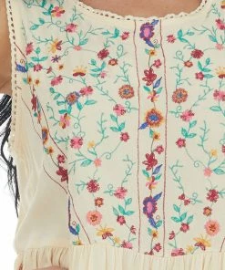 Umgee Tops Buttercream Floral Embroidered Drop Waist Top