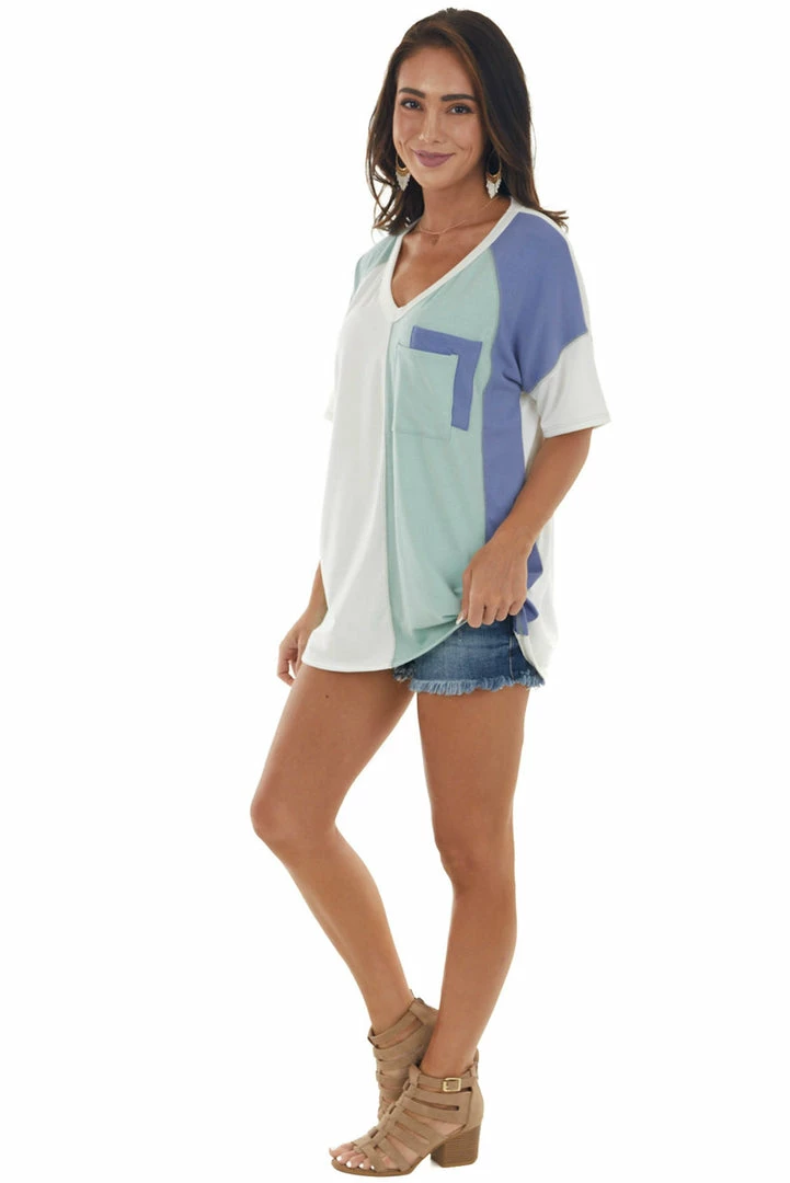 Vanilla Bay Sage And Blue Colorblock Double Pocket Tee 8 Vanilla Bay Sage And Blue Colorblock Double Pocket Tee