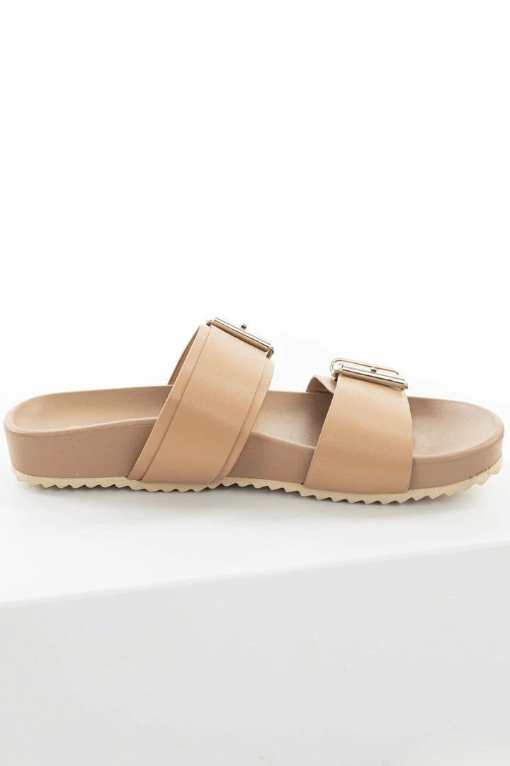 CCOCCI Dark Latte Double Buckle Strap Slide Sandals 12 CCOCCI Dark Latte Double Buckle Strap Slide Sandals
