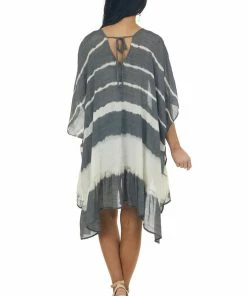 Umgee Shimmery Graphite Tie Dye Kimono With Back Tie Tops