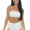 Listicle Accessories White Bandeau High Waist Bikini Set With Belt