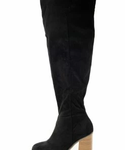 FORTUNE DYNAMIC Black Suede Block Heel Knee High Boots
