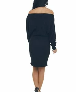 Lime Lush Black Ribbed Off Shoulder Dolman Sleeve Dress 29 Lime Lush Black Ribbed Off Shoulder Dolman Sleeve Dress