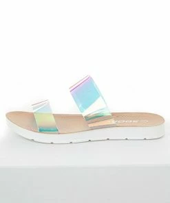 FORTUNE DYNAMIC Nude Faux Leather And Iridescent Strap Sandals