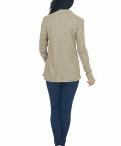 BiBi Tops Heathered Latte Mock Neck Long Sleeve Knit Top