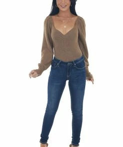 Lush Clothing Sepia Long Sleeve Lightweight Lurex Sweater Tops