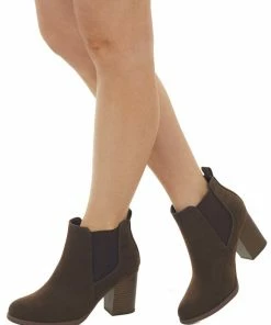 FORTUNE DYNAMIC Cocoa Nubuck Slip On Block Heeled Booties