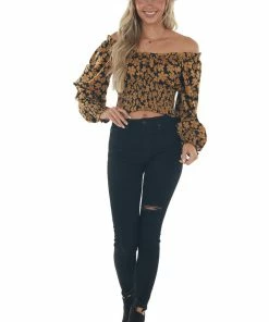 Lush Clothing Black And Copper Floral Cropped Satin Blouse 13 Lush Clothing Black And Copper Floral Cropped Satin Blouse