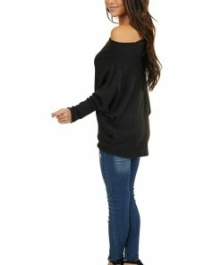 American Chic Black Soft Waffle Knit Off The Shoulder Long Sleeve Top 32 American Chic Black Soft Waffle Knit Off The Shoulder Long Sleeve Top
