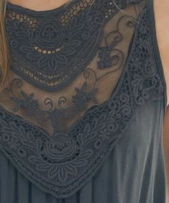 CY Fashion Faded Black Flowy Sleeveless Top With Sheer Crochet Details