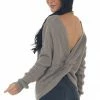 Style Melody Taupe Long Sleeve Knit Sweater With Back Twist Detail