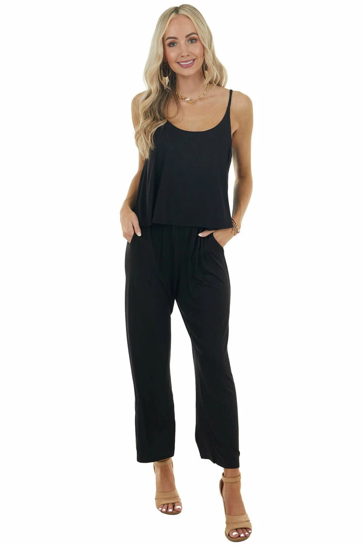 HEIMISH Black Sleeveless Overlaying Knit Jumpsuit With Pockets 3 HEIMISH Black Sleeveless Overlaying Knit Jumpsuit With Pockets