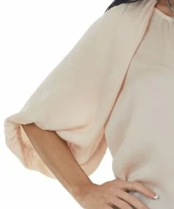 Umgee Tops Tea Rose Puff Sleeve Blouse With Side Slits