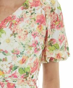 Flying Tomato Ivory Floral Print One Shoulder Midi Dress