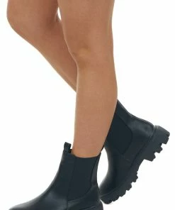 JP ORIGINAL CORP Black Faux Leather Double Side Panel Lug Boots Shoes 20 JP ORIGINAL CORP Black Faux Leather Double Side Panel Lug Boots Shoes