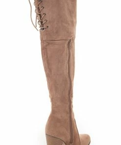 Charming Shoes Taupe Over The Knee High Boots With Lace Up Back Detail