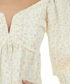 Entro Tops Lemon And Cream Ditsy Floral Peasant Top