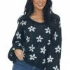 Peach Love Black And Ivory Daisy Print Sweater 1 Peach Love Black And Ivory Daisy Print Sweater